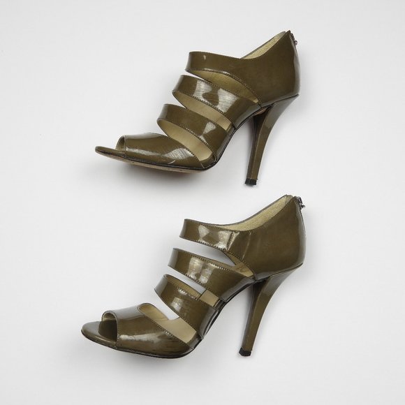Taupe Patent Leather Michael Kors Heeled Sandal - Picture 4 of 6